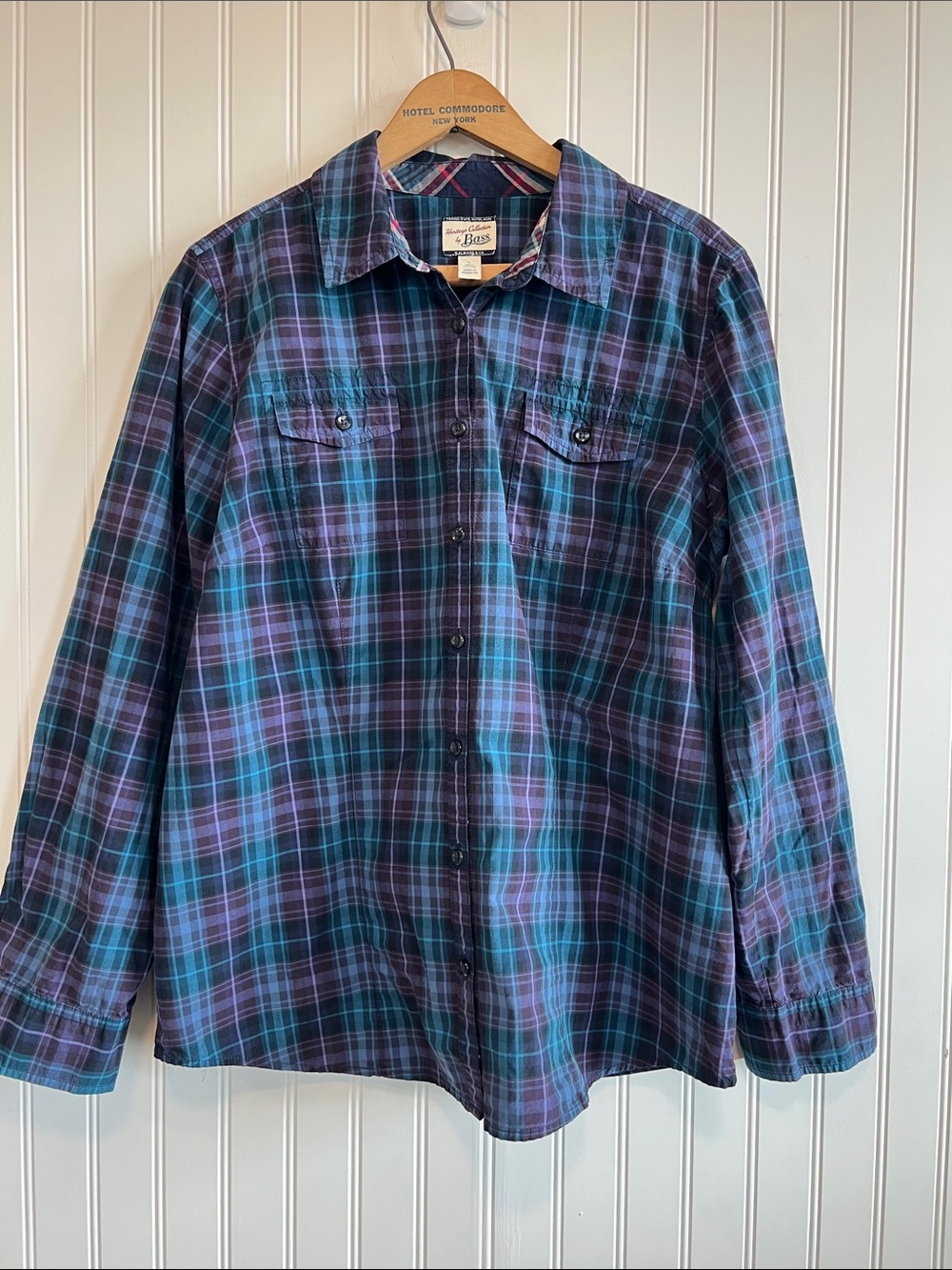 Bass Women’s Plaid Button-Down Shirt in Blue and Purple